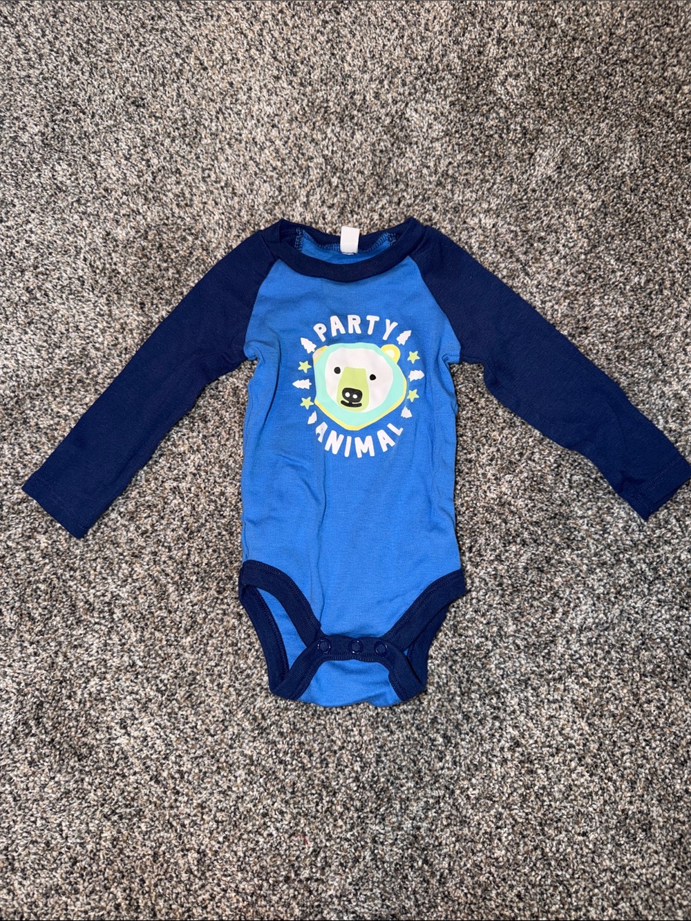 okie dokie Blue & Navy "Party Animal" Long-Sleeve One-Piece Bodysuit